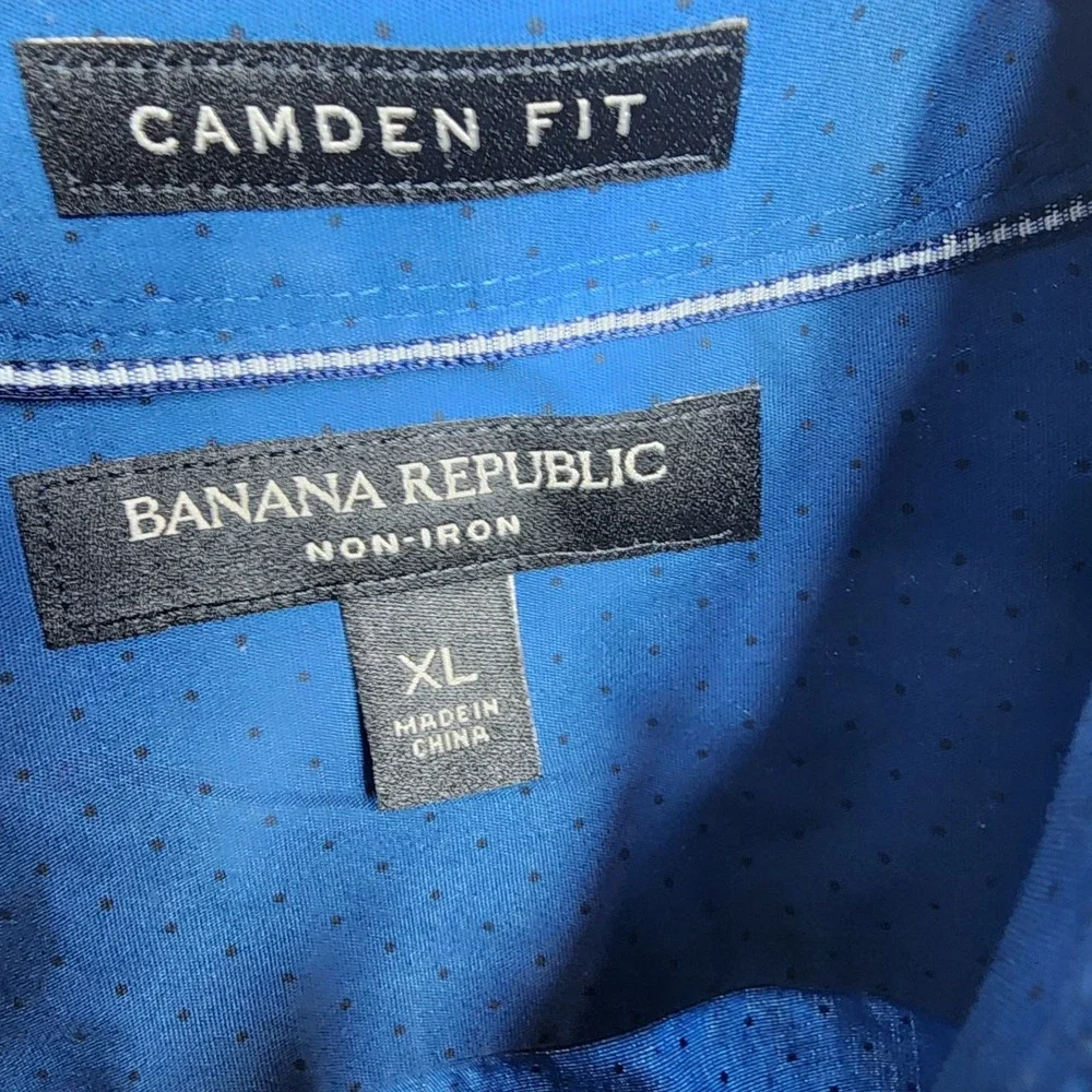 Banana Republic Camden Fit Non-Iron‎ Dress Shirt Mens XL Blue Micro Dot Cotton